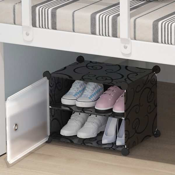 Shoe Rack Organizer Sneaker Footwear Storage Stackable Stand Cabinet Portable Wardrobe with Cover – 2 Tier