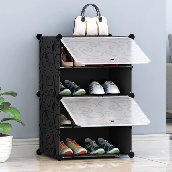 Shoe Rack Organizer Sneaker Footwear Storage Stackable Stand Cabinet Portable Wardrobe with Cover – 4 Tier