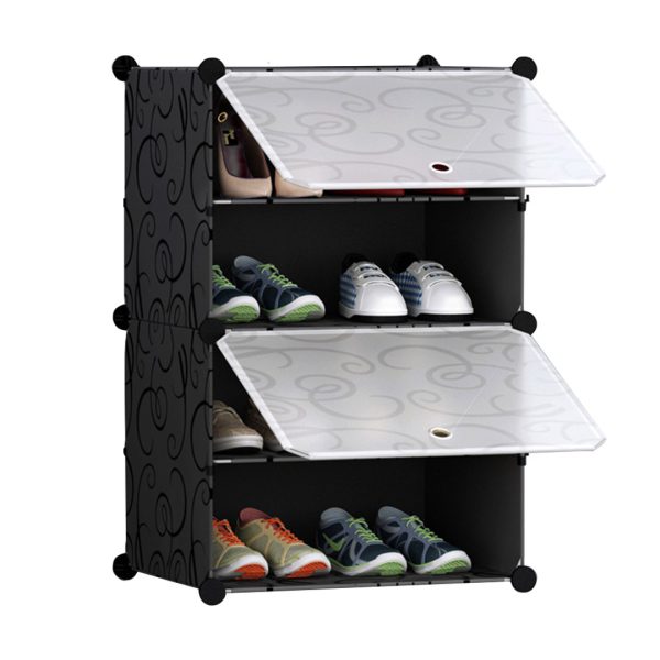 Shoe Rack Organizer Sneaker Footwear Storage Stackable Stand Cabinet Portable Wardrobe with Cover – 4 Tier