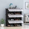 2 Column Shoe Rack Organizer Sneaker Footwear Storage Stackable Stand Cabinet Portable Wardrobe with Cover – 6 Tier