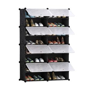 2 Column Shoe Rack Organizer Sneaker Footwear Storage Stackable Stand Cabinet Portable Wardrobe with Cover – 8 Tier