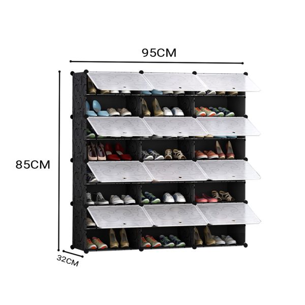 3 Column Shoe Rack Organizer Sneaker Footwear Storage Stackable Stand Cabinet Portable Wardrobe with Cover – 8 Tier