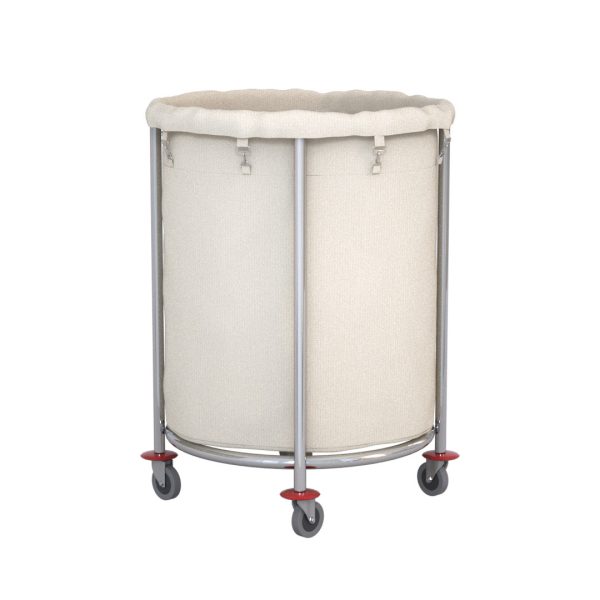 Stainless Steel Commercial Round Soiled Linen Laundry Trolley Cart with Wheels White