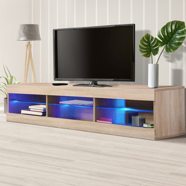 Vergne TV Cabinet LED Entertainment Unit Storage Stand Cabinets Modern – Oak