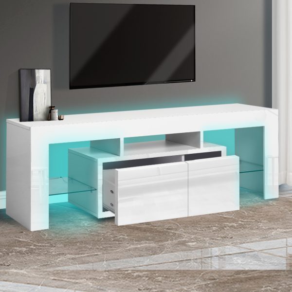 Campbell TV Cabinet Entertainment Unit Stand RGB LED Furniture Wooden Shelf – 160 x 35 x 45 cm