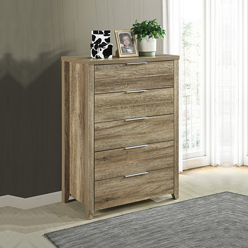 Tallboy with 5 Storage Drawers Natural Wood like MDF – Oak