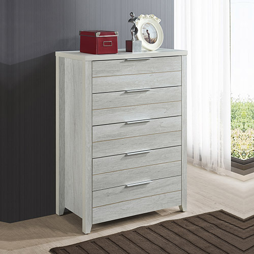 Tallboy with 5 Storage Drawers Natural Wood like MDF – White Ash