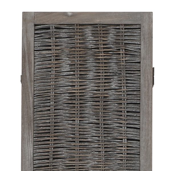 Sherborne Room Divider Screen Privacy Rattan Timber Fold Woven Grey – 4