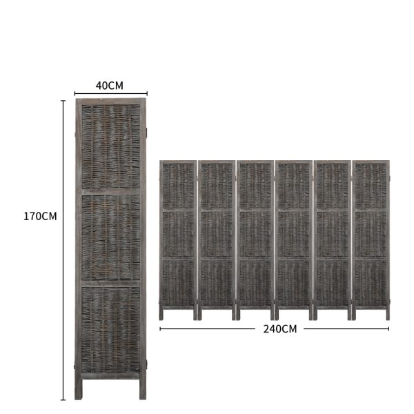 Sherborne Room Divider Screen Privacy Rattan Timber Fold Woven Grey – 6