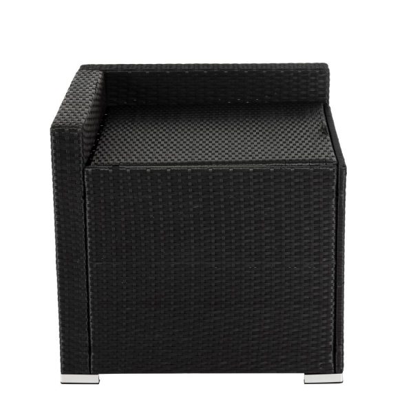 Modular Outdoor Wicker Lounge Set – Black, 1 x Square Coffee Table + 2 x Corner Sofa + 2 x One Seater + 1 x Side Table + 1 x Corner Storage