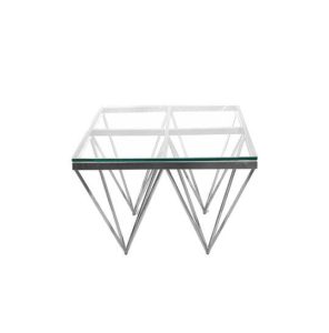 Pinnacle Silver Side Table – Black Glass