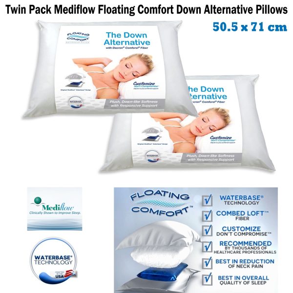 Mediflow Twin Pack Adjustable Floating Comfort Down Alternative Waterbase Pillows