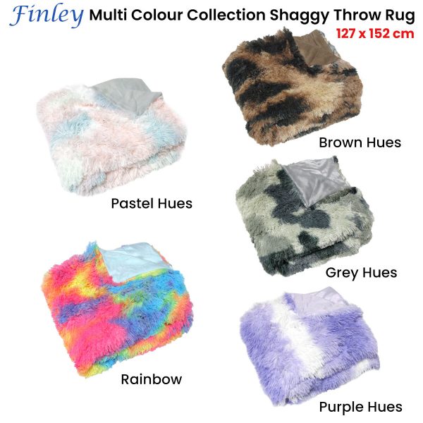 Finley Multi Colour Collection Shaggy Throw Rug 127 x 152cm Pastel Hues