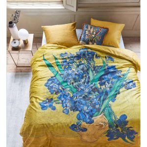 Irises Yellow Cotton Sateen Quilt Cover Set King