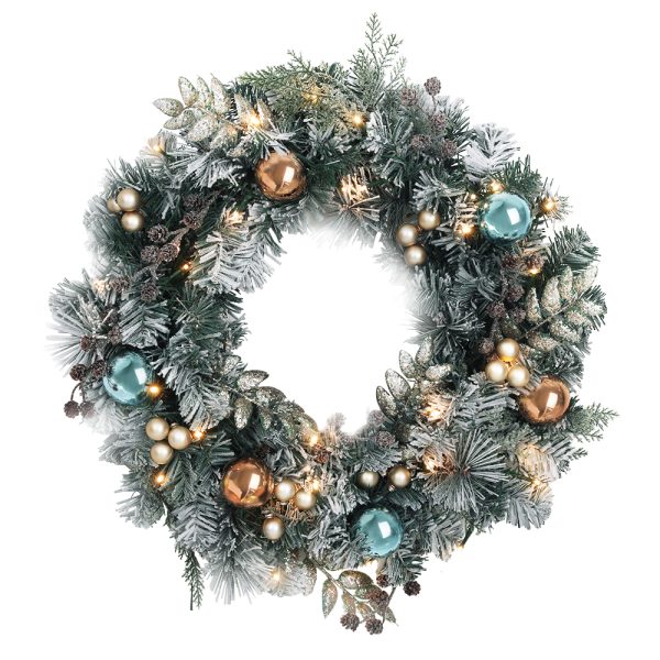 60cm Christmas Wreath with LED Lights Snowy Garland Xmas Decor