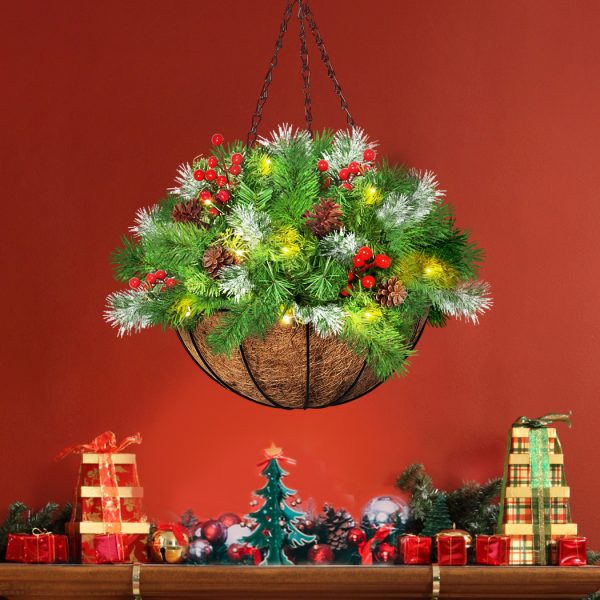 Christmas Hanging Basket Ornaments LED Lights Home Garden Porch Decor – 10 x 20 cm