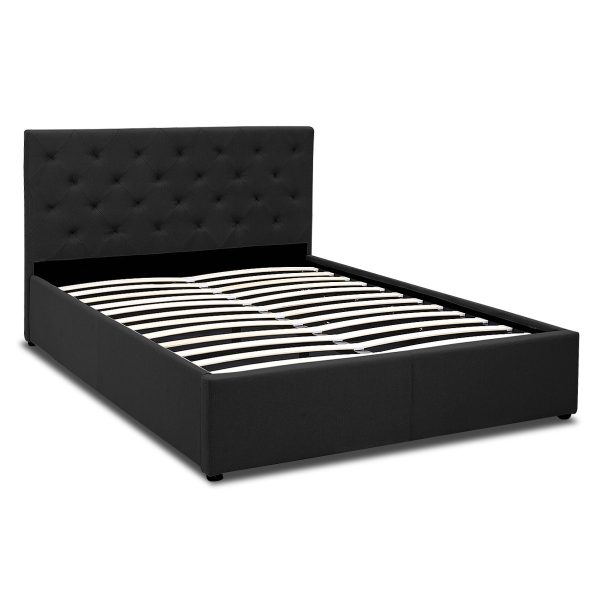 Altamont Fabric Gas Lift Bed Frame with Headboard – QUEEN, Black