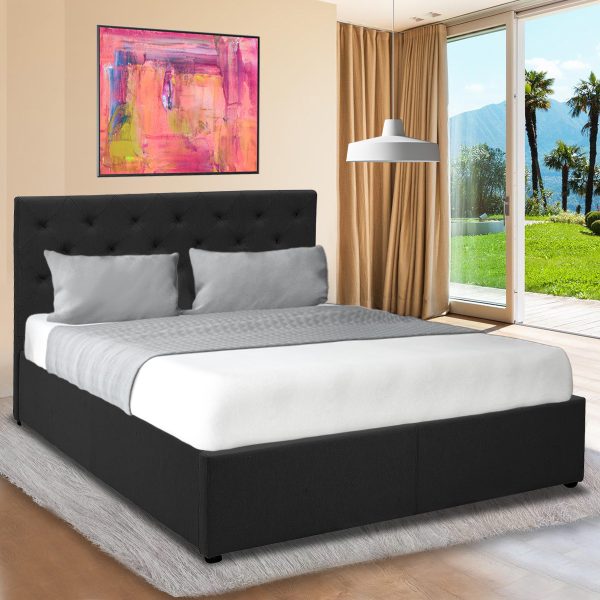 Altamont Fabric Gas Lift Bed Frame with Headboard – QUEEN, Black