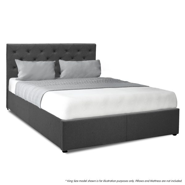 Altamont Fabric Gas Lift Bed Frame with Headboard – QUEEN, Dark Grey