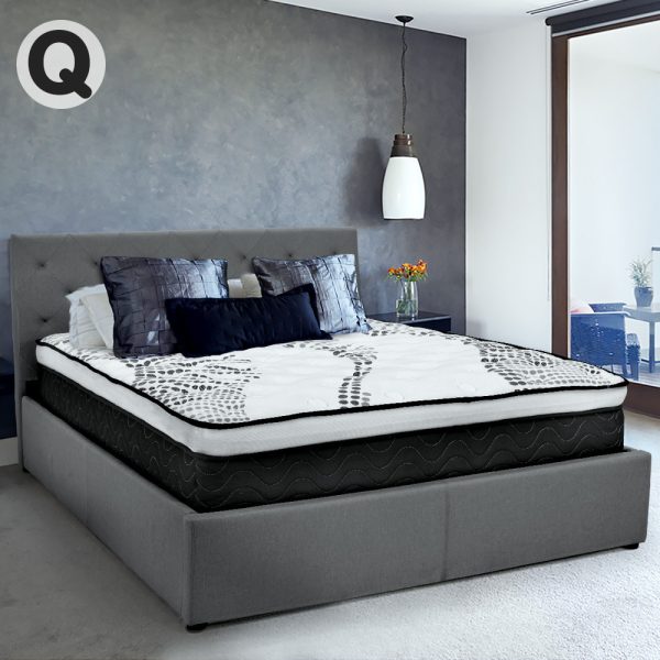 Altamont Fabric Gas Lift Bed Frame with Headboard – QUEEN, Dark Grey