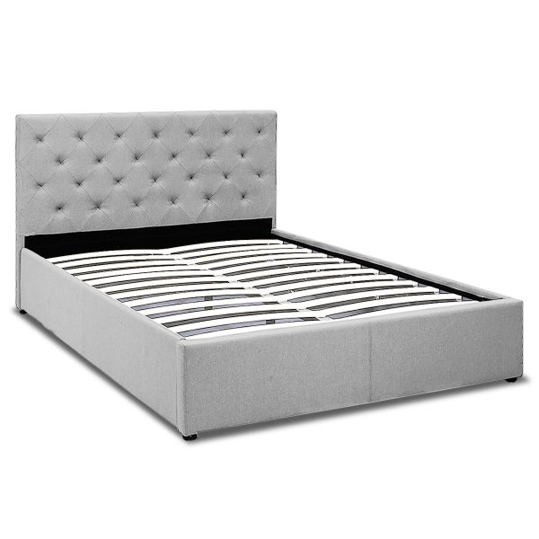 Altamont Fabric Gas Lift Bed Frame with Headboard – QUEEN, Grey