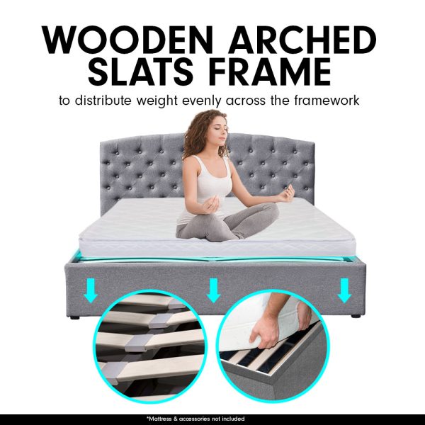 Fabric Gas Lift Storage Bed Frame with Headboard – KING, Dark Grey