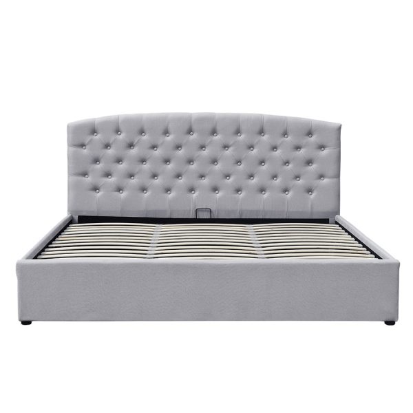 Fabric Gas Lift Storage Bed Frame with Headboard – KING, Light Grey