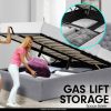 Fabric Gas Lift Storage Bed Frame with Headboard – QUEEN, Dark Grey
