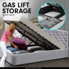Fabric Gas Lift Storage Bed Frame with Headboard – QUEEN, Light Grey