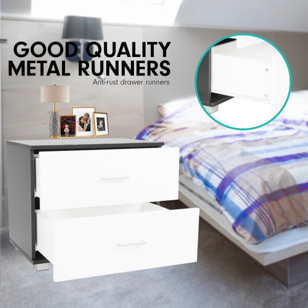 Nampa Bedside Table with Drawers MDF – Black White