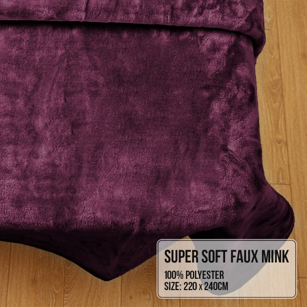 Laura Hill 600GSM Faux Mink Blanket Double-Sided Queen Size – Purple