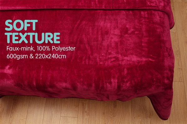 Laura Hill 600GSM Faux Mink Blanket Double-Sided Queen Size – Wine Red