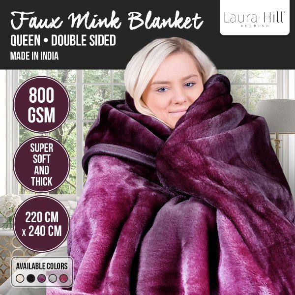 Laura Hill Faux Mink Blanket 800GSM Heavy Double-Sided – Purple