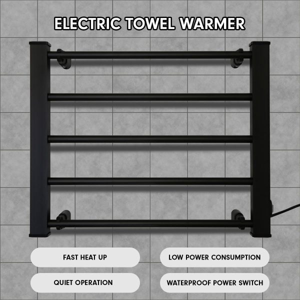 Pronti Heated Electric Towel Bathroom Rack EV-90 – Black