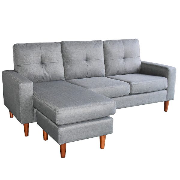Crowley Linen Corner Sofa Couch Lounge Chaise with Metal Legs – Wooden Leg