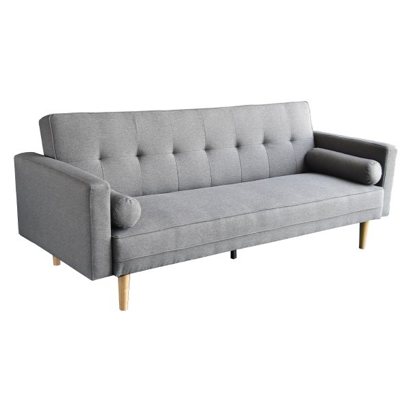 Padiham 3 Seater Linen Sofa Bed Couch with Pillows – Light Grey