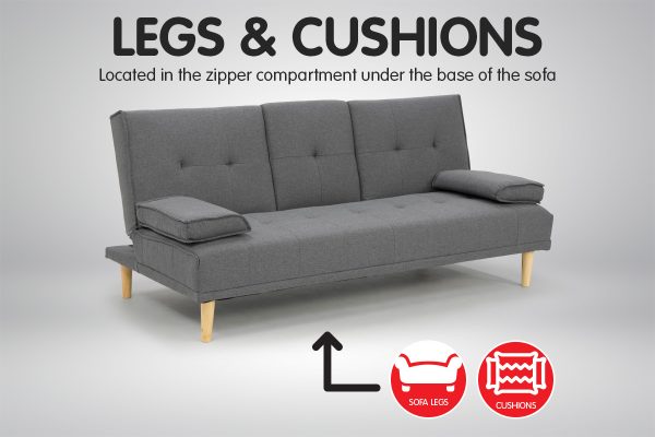 Pascagoula Linen Fabric Sofa Bed Lounge – Dark Grey