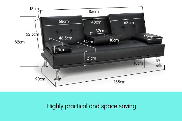 Vegas Faux Leather Sofa Bed Lounge Furniture – Black