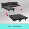 Galloway 3-Seater Faux Leather Wooden Sofa Bed Chaise Sofa  Black