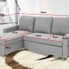 Derby 3-Seater Corner Sofa Bed Lounge Storage Chaise Couch – Light Grey