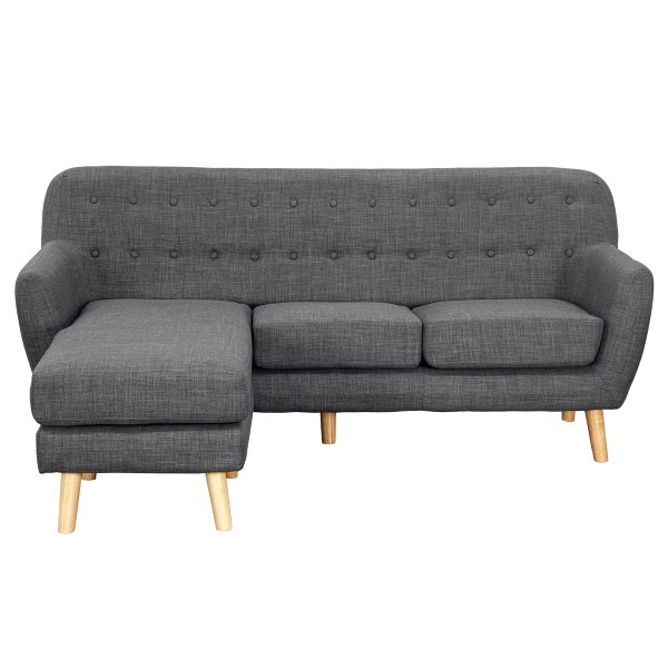 Buzzard Linen Corner Sofa Couch Lounge L-shaped with Chaise – Dark Grey, Right Chaise