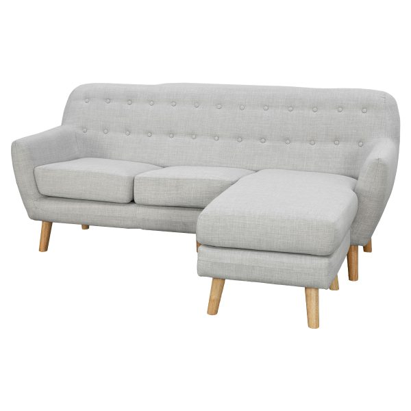 Buzzard Linen Corner Sofa Couch Lounge L-shaped with Chaise – Light Grey, Left Chaise