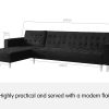 Cheektowaga Faux Velvet Corner Wooden Sofa Bed Couch with Chaise – Black
