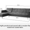 Cheektowaga Faux Velvet Corner Wooden Sofa Bed Couch with Chaise – Grey