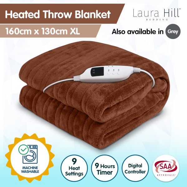 Laura Hill Heated Electric Blanket Throw Rug Coral Warm Fleece