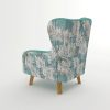 Armchair High back Lounge Accent Chair Designer Printed Fabric with Wooden Leg