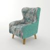 Armchair High back Lounge Accent Chair Designer Printed Fabric Upholstery with Wooden Leg