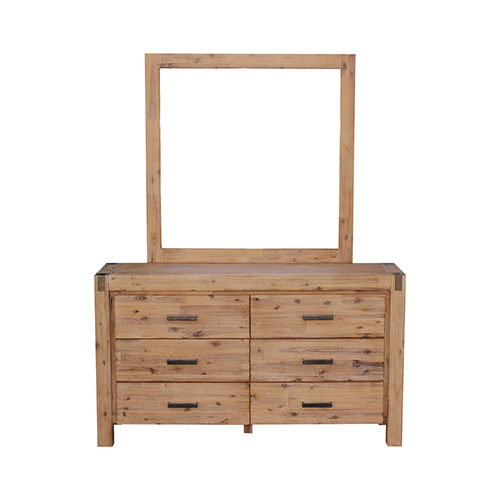 4 Pieces Bedroom Suite in Solid Wood Veneered Acacia Construction Timber Slat King Size Oak Colour Bed, Bedside Table & Dresser