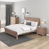 4 Pieces Bedroom Suite in Solid Wood Veneered Acacia Construction Timber Slat Queen Size Oak Colour Bed, Bedside Table & Tallboy