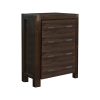 5 Pieces Bedroom Suite in Solid Wood Veneered Acacia Construction Timber Slat Queen Size Chocolate Colour Bed, Bedside Table , Tallboy & Dresser